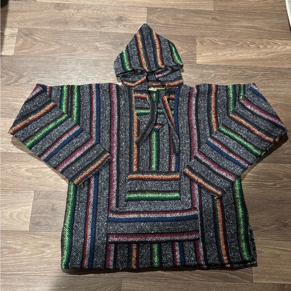 Other - Baja Mexican Pullover Hoodie Black and Rainbow